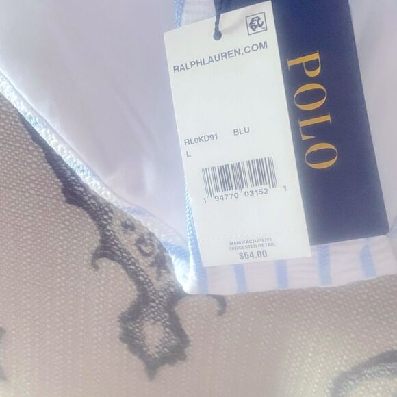 NWOT Ralph Lauren POLO Blue White Striped Pink Logo Bikini Bottoms Size Large - Picture 3 of 3